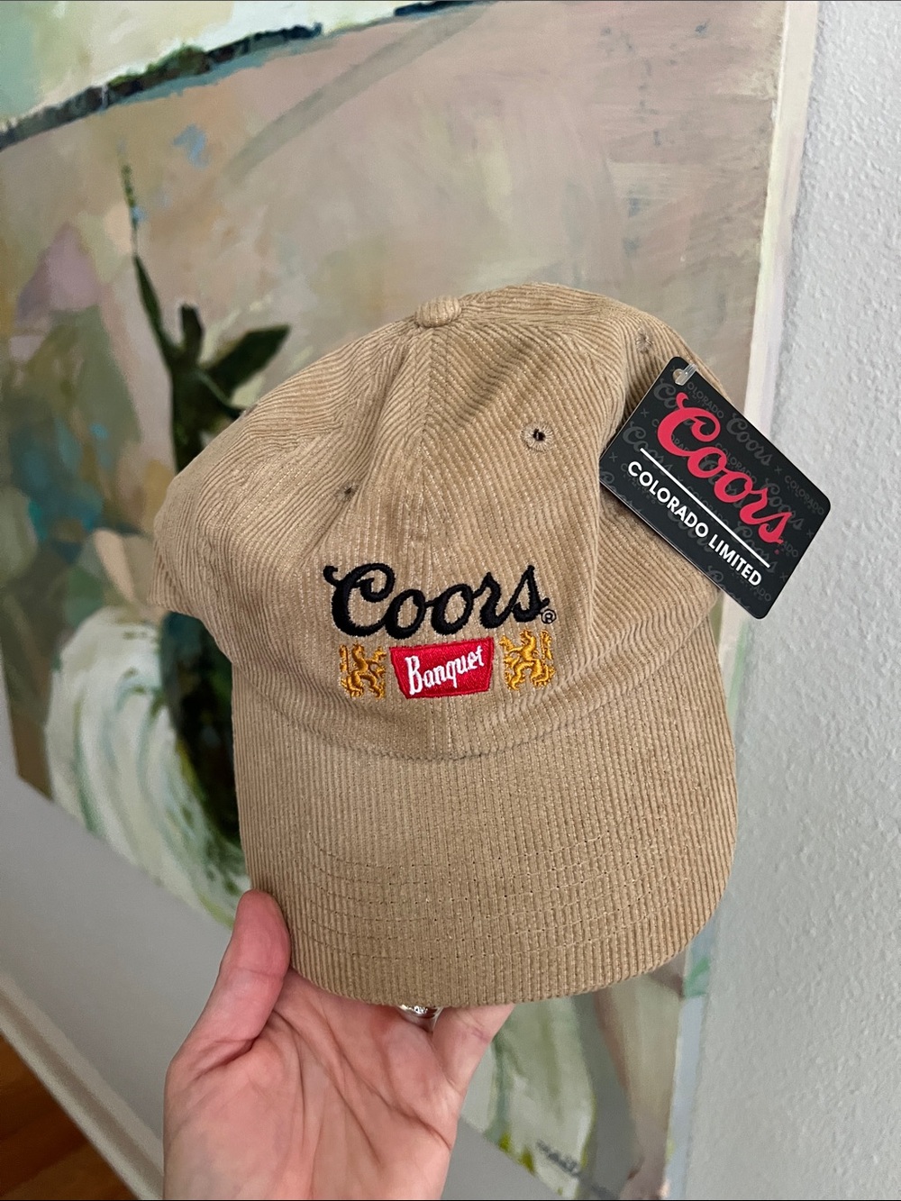 Coors Beer Corduroy Snapback Hat Cap Beige Tan Adjustable Golden Colorado NEW